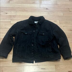 Black Sherpa-Lined Denim Jacket XL